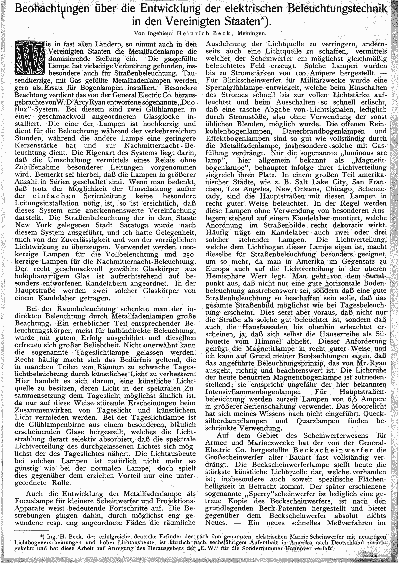 Observations on the Development of the Electrical Illumination Technology in the United States