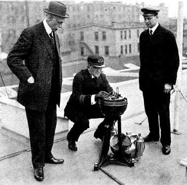 Sperry examining the gyrocompass installation on the Princess Ann, 1911, from: Thomas P. Hughes, Elmer Sperry. Inventor and Engineer. London 1971