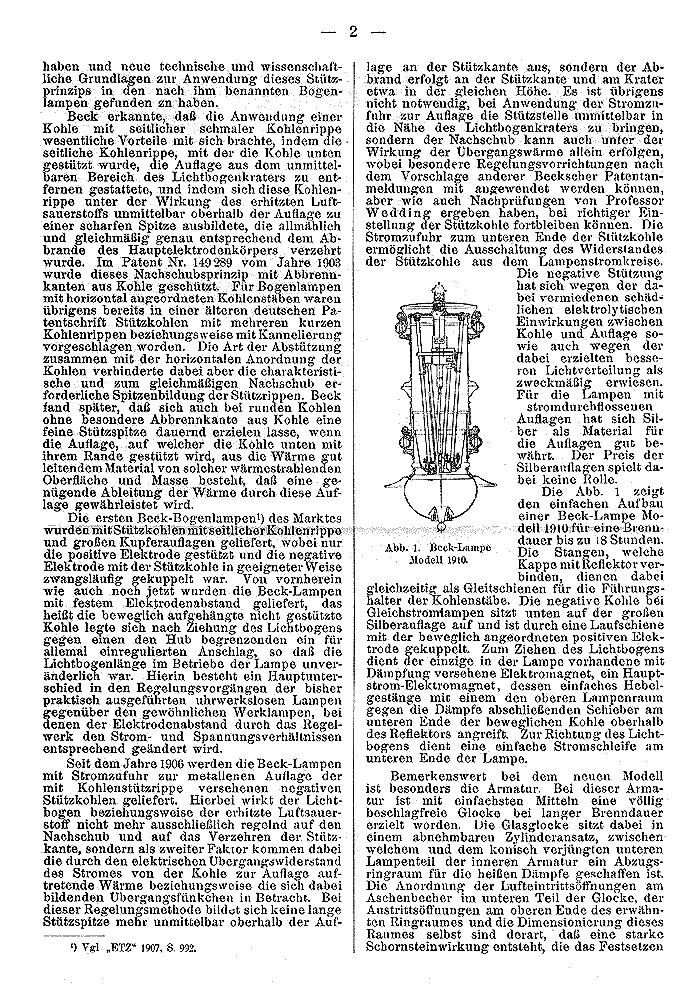 Becklampe, ETZ 1910 - 2